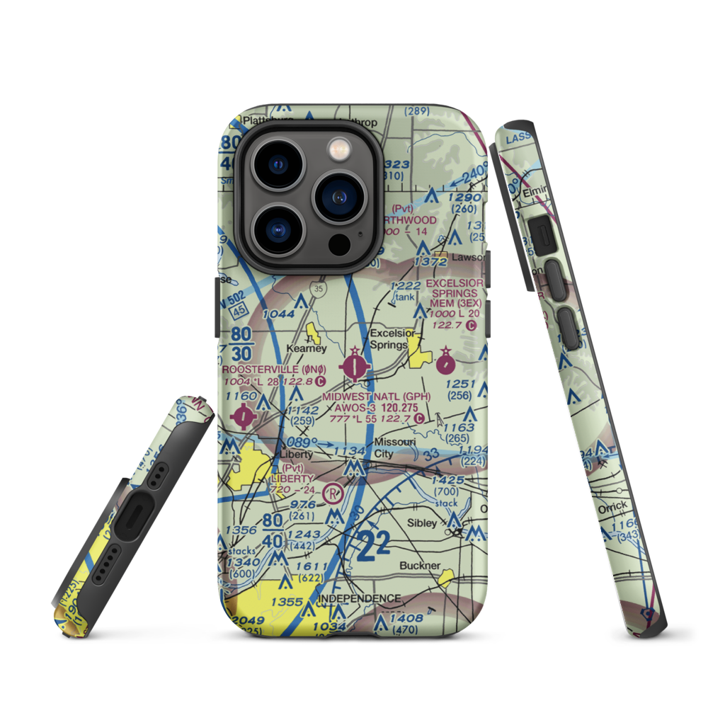 Midwest National Air Center Airport (GPH) VFR Sectional  Tough iPhone Case iPhone 14 Pro model shown
