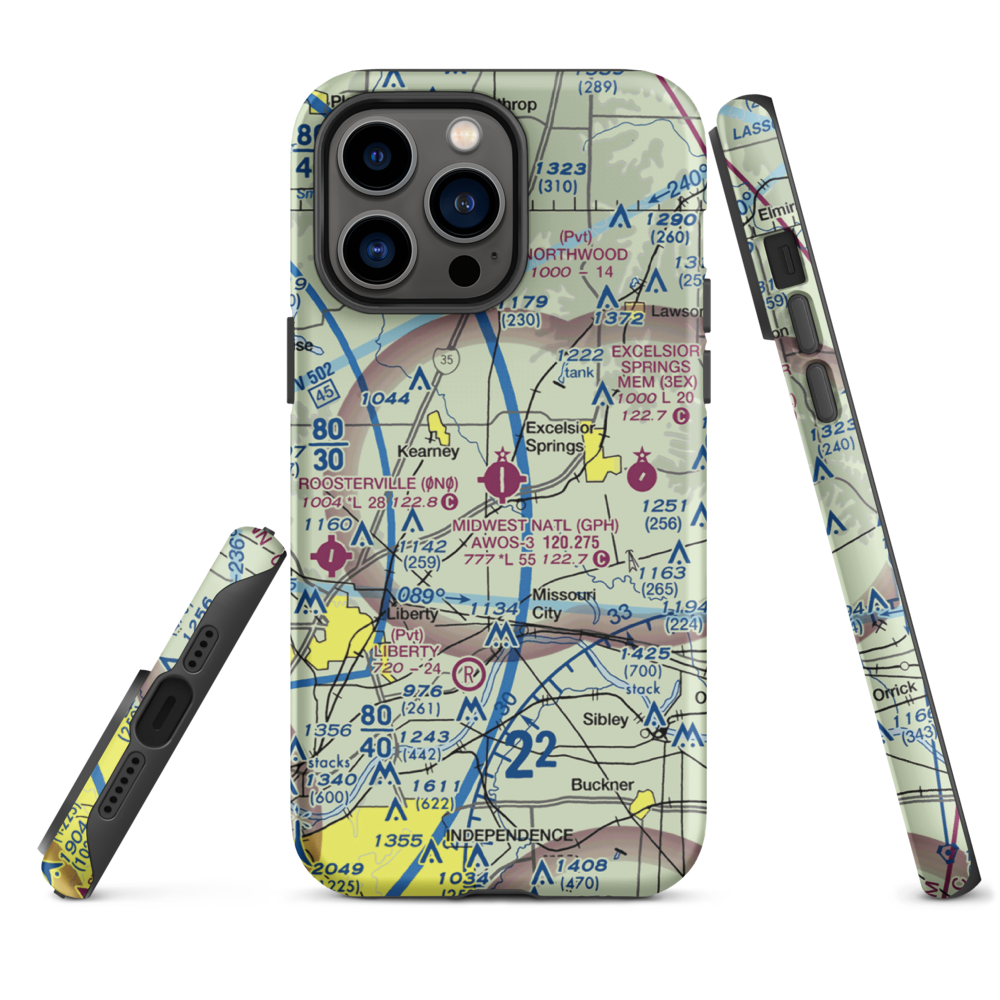 Midwest National Air Center Airport (GPH) VFR Sectional  Tough iPhone Case iPhone 14 Pro Max model shown