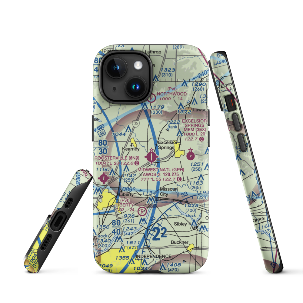 Midwest National Air Center Airport (GPH) VFR Sectional  Tough iPhone Case iPhone 15 model shown