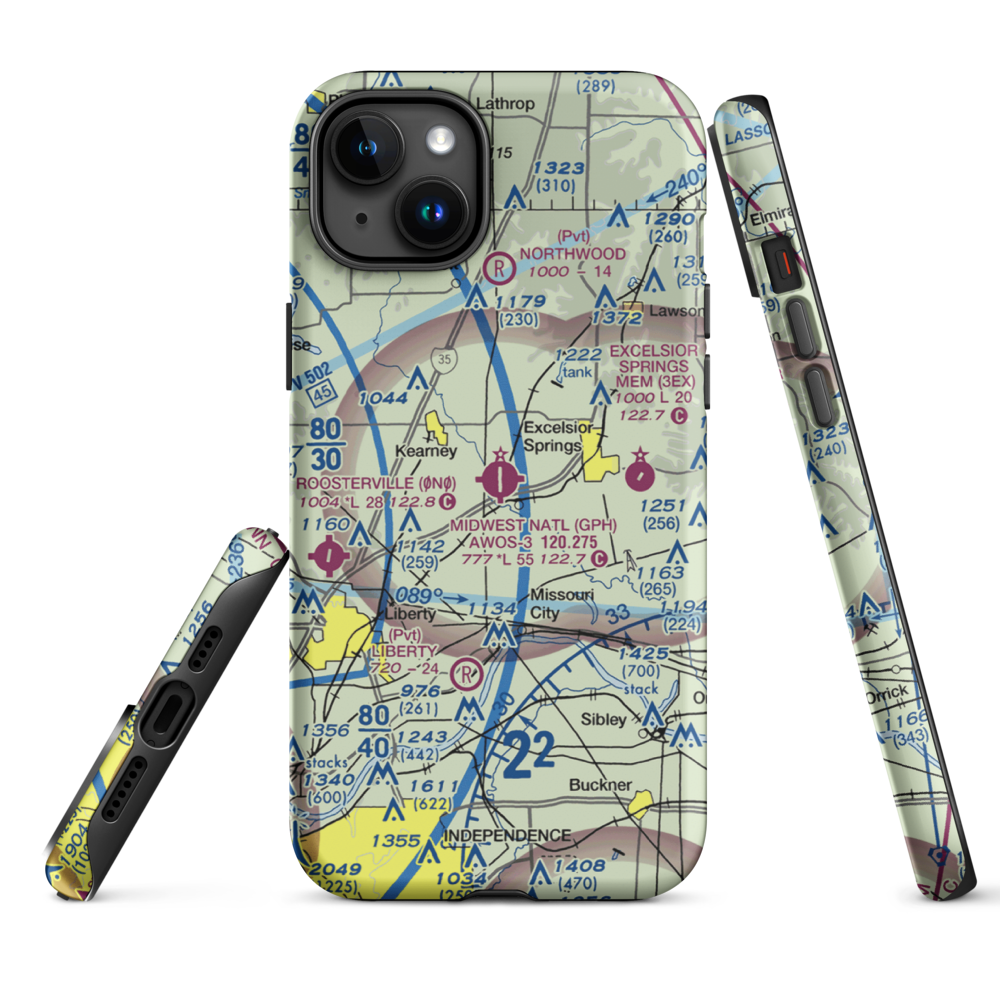 Midwest National Air Center Airport (GPH) VFR Sectional  Tough iPhone Case iPhone 15 Plus model shown