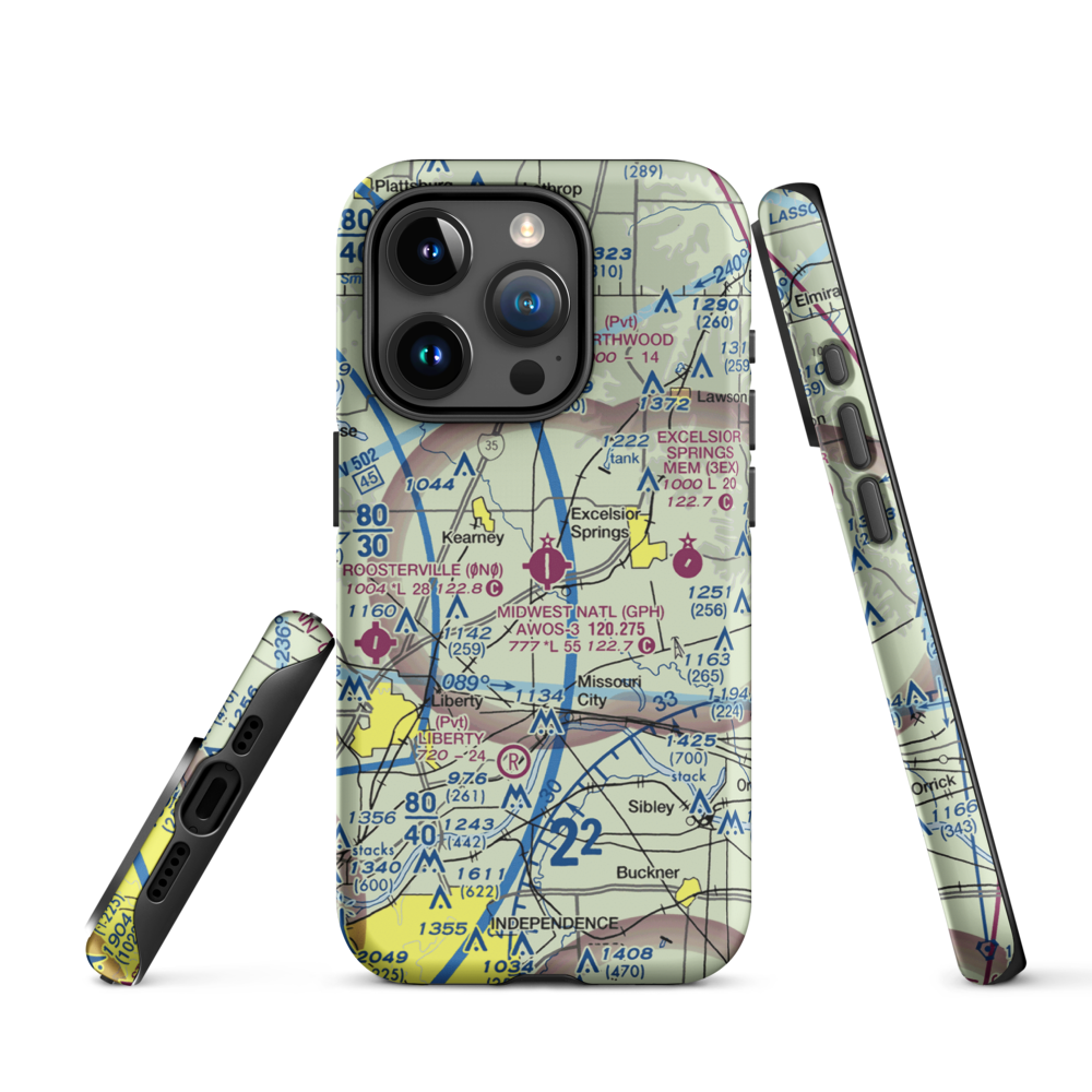 Midwest National Air Center Airport (GPH) VFR Sectional  Tough iPhone Case iPhone 15 Pro model shown