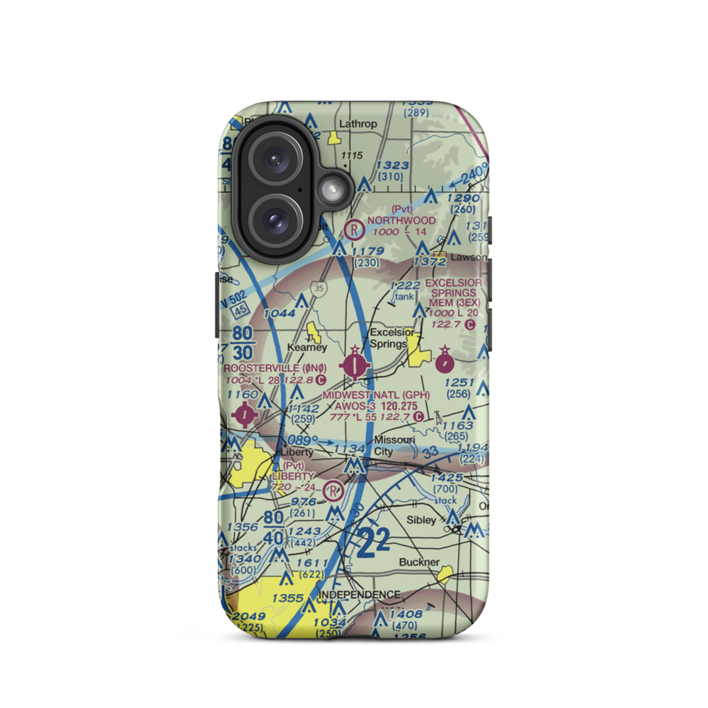 Midwest National Air Center Airport (GPH) VFR Sectional  Tough iPhone Case iPhone 16 model shown