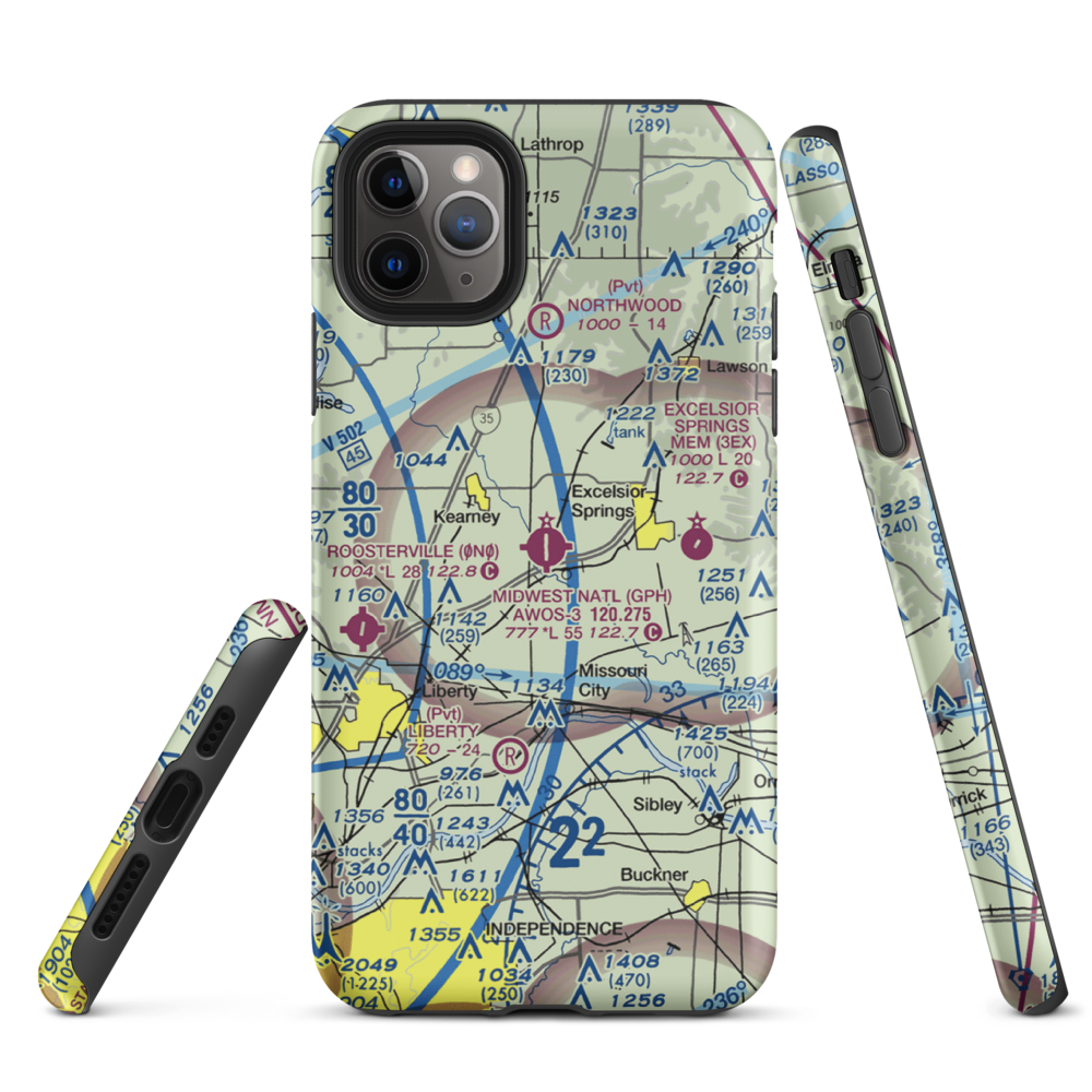 Midwest National Air Center Airport (GPH) VFR Sectional  Tough iPhone Case iPhone 11 Pro Max model shown