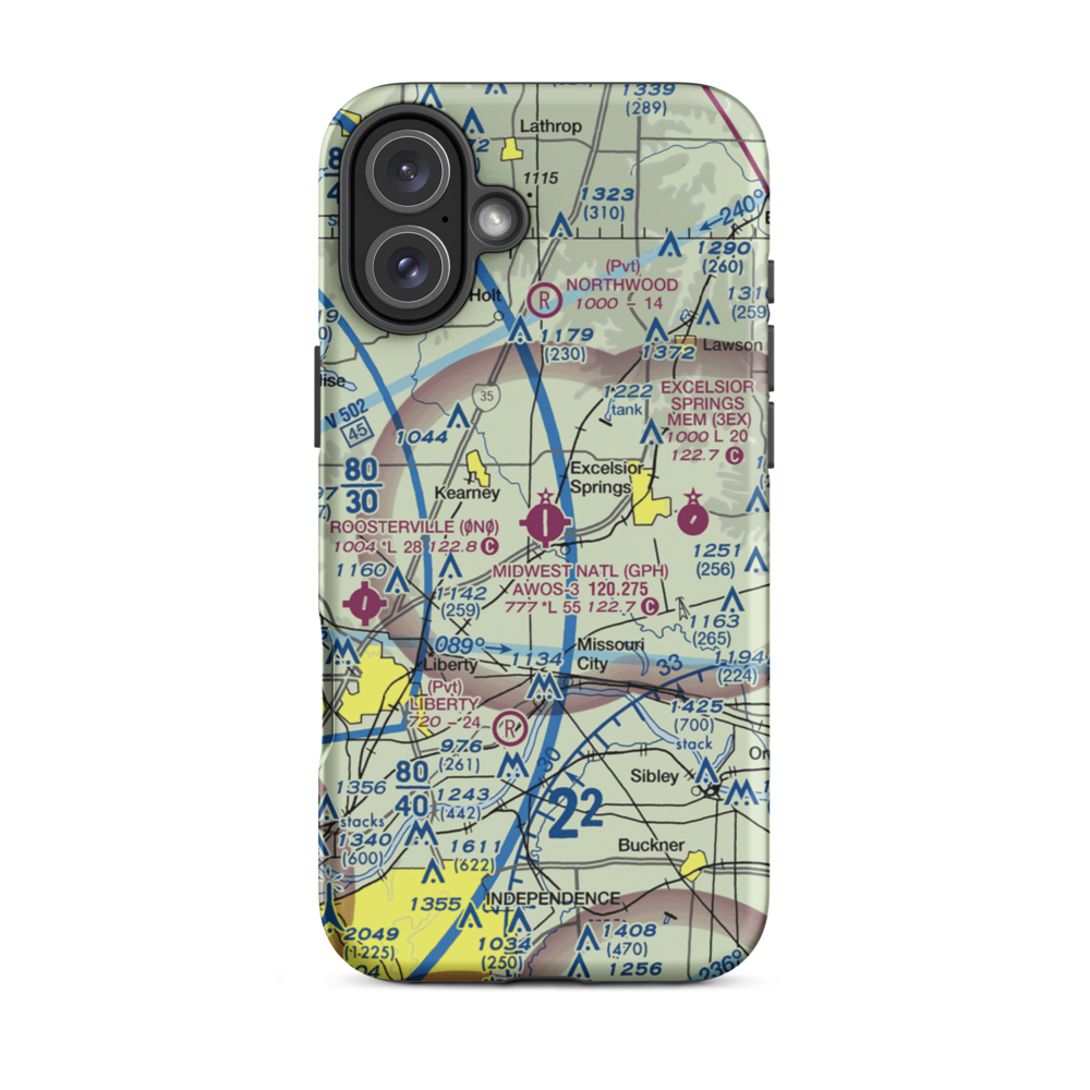 Midwest National Air Center Airport (GPH) VFR Sectional  Tough iPhone Case iPhone 16 Plus model shown
