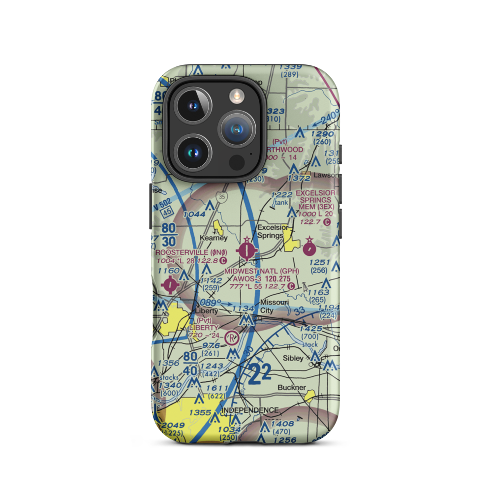 Midwest National Air Center Airport (GPH) VFR Sectional  Tough iPhone Case iPhone 16 Pro model shown