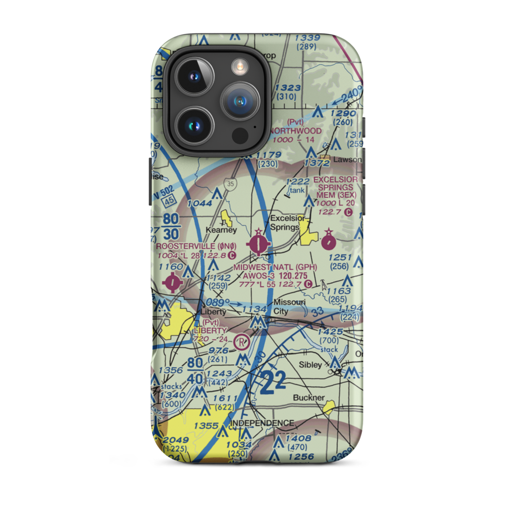 Midwest National Air Center Airport (GPH) VFR Sectional  Tough iPhone Case iPhone 16 Pro Max model shown