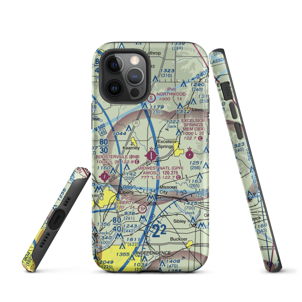 Midwest National Air Center Airport (GPH) VFR Sectional  Tough iPhone Case iPhone 12 Pro model shown