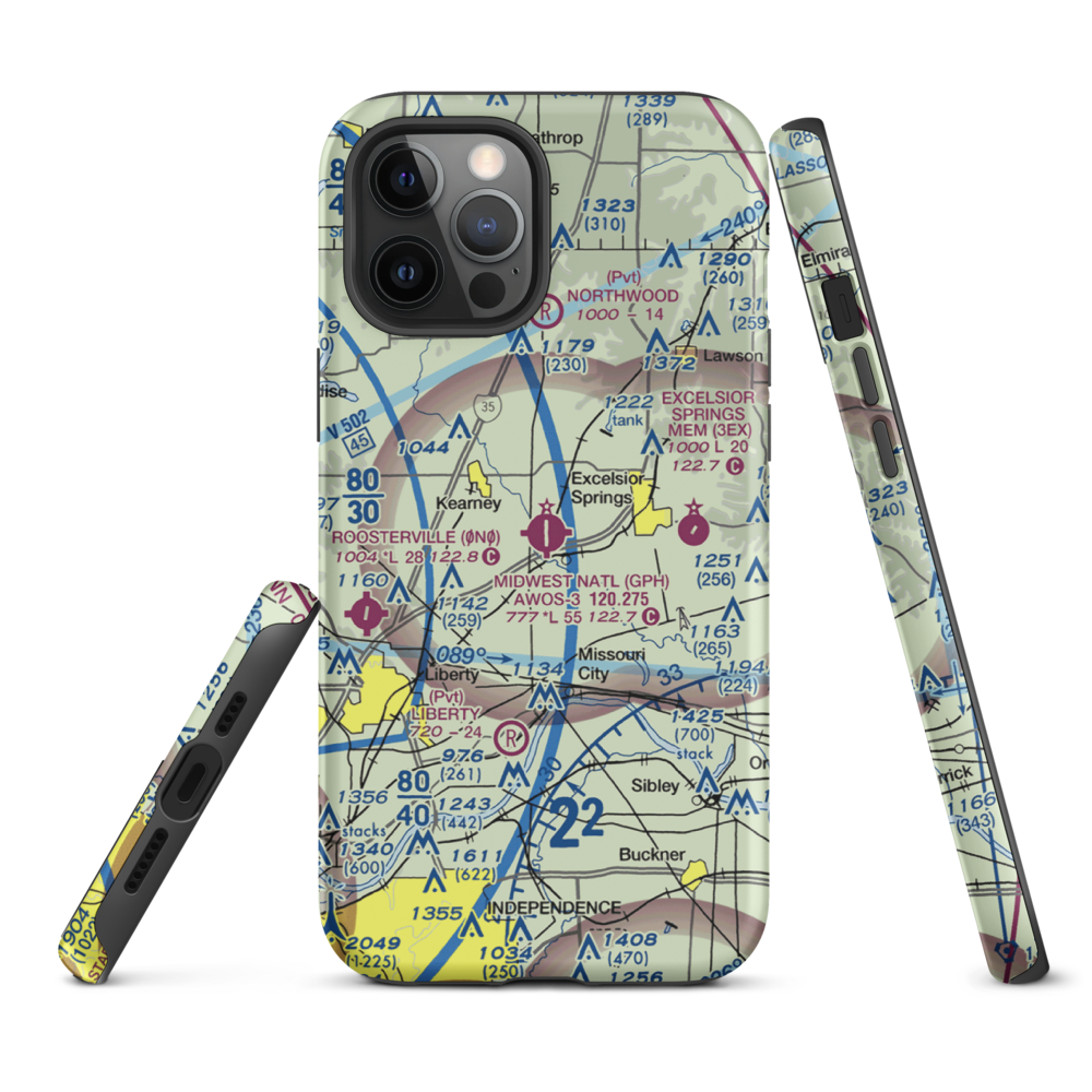 Midwest National Air Center Airport (GPH) VFR Sectional  Tough iPhone Case iPhone 12 Pro Max model shown