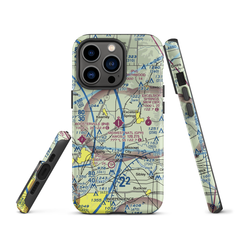 Midwest National Air Center Airport (GPH) VFR Sectional  Tough iPhone Case iPhone 13 Pro model shown