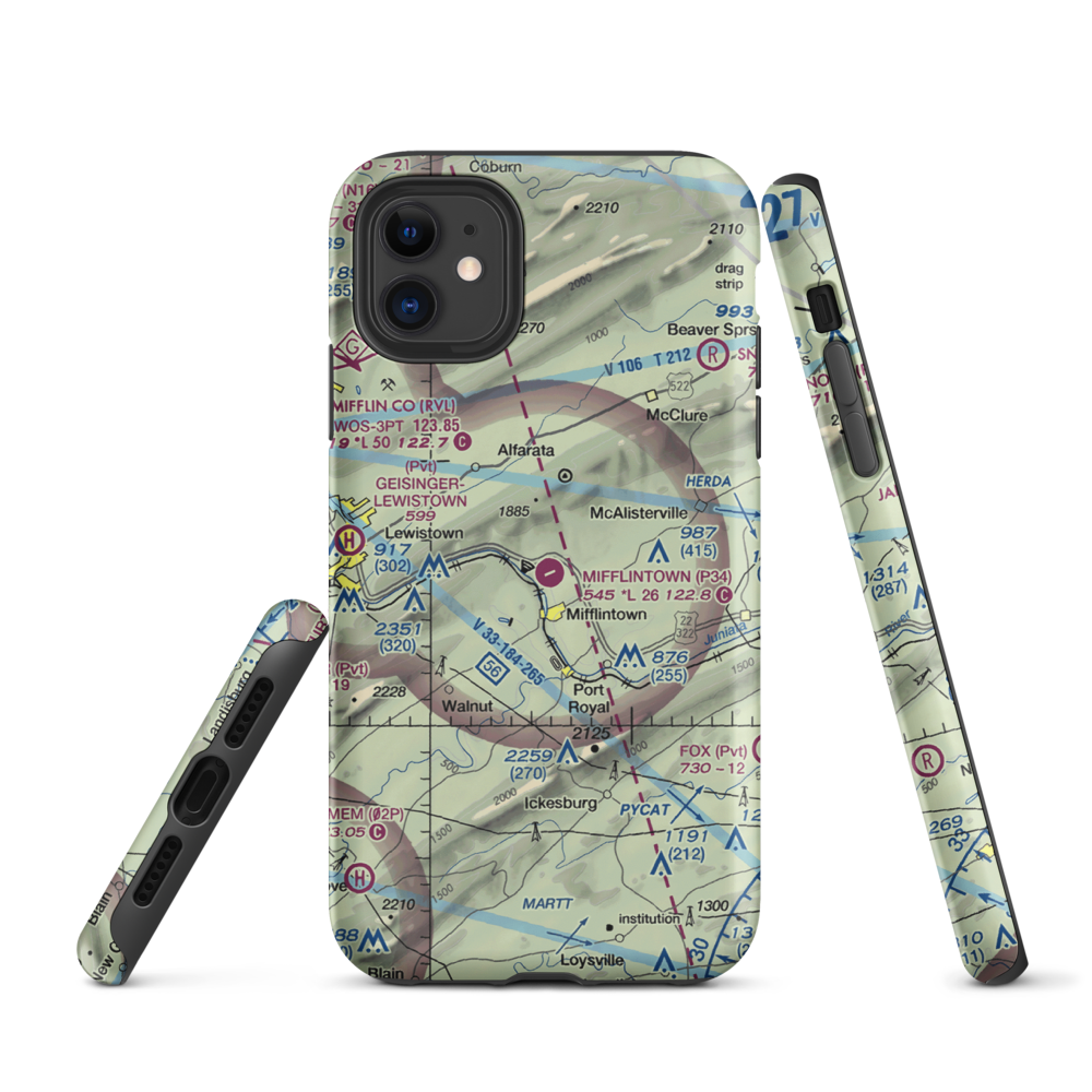 Mifflintown Airport (P34) VFR Sectional  Tough iPhone Case iPhone 11 model shown