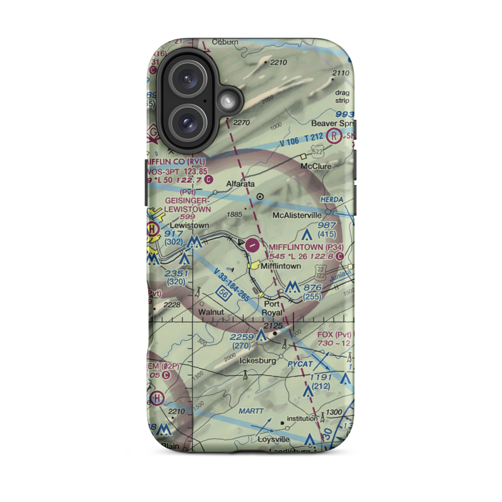 Mifflintown Airport (P34) VFR Sectional  Tough iPhone Case iPhone 16 Plus model shown