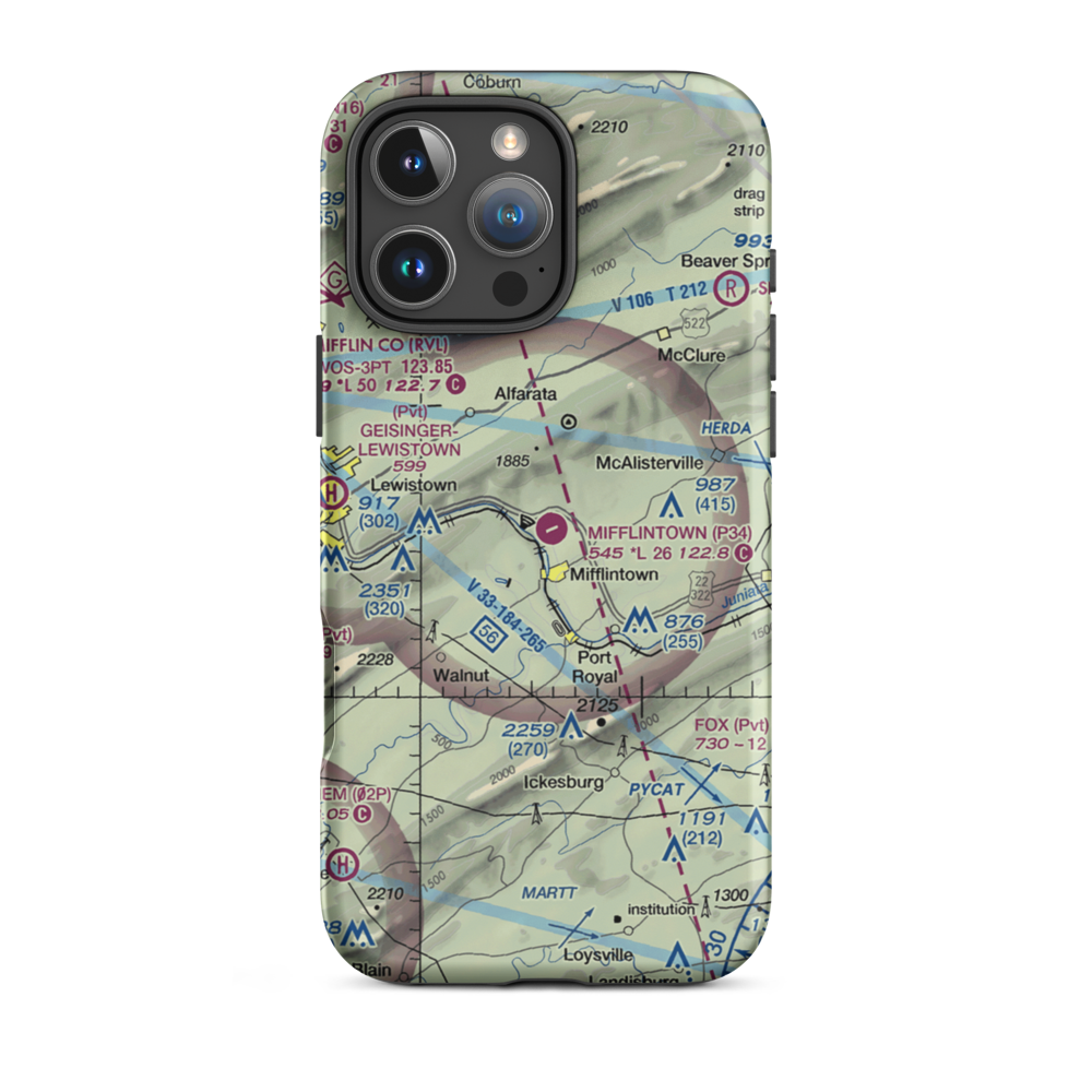 Mifflintown Airport (P34) VFR Sectional  Tough iPhone Case iPhone 16 Pro Max model shown