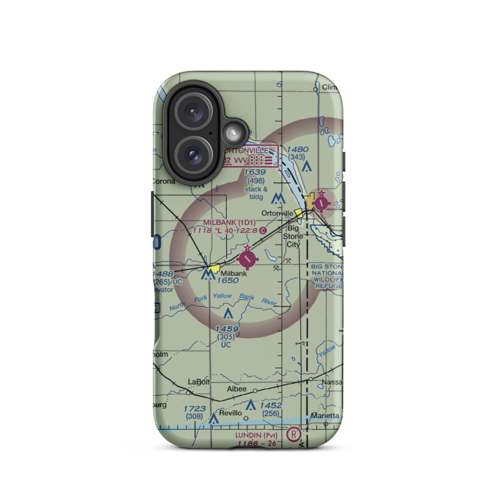 Milbank Municipal Airport (1D1) VFR Sectional  Tough iPhone Case iPhone 16 model shown
