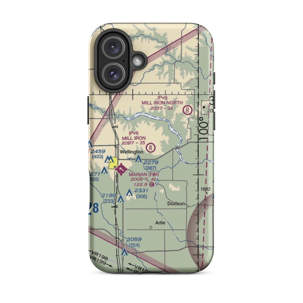 Mill Iron Ranch South Airport (36XS) VFR Sectional  Tough iPhone Case iPhone 16 Plus model shown
