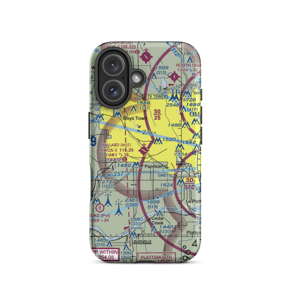 Millard Airport (MLE) VFR Sectional  Tough iPhone Case iPhone 16 model shown