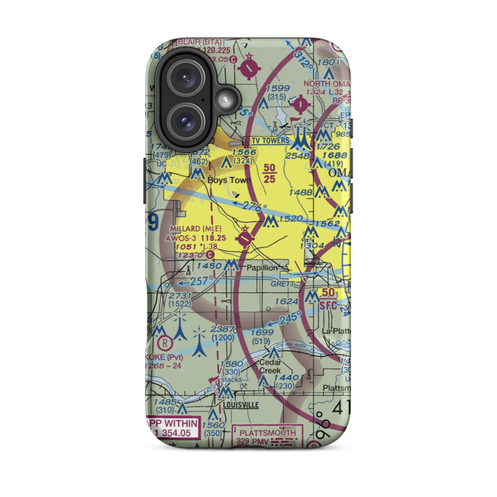 Millard Airport (MLE) VFR Sectional  Tough iPhone Case iPhone 16 Plus model shown