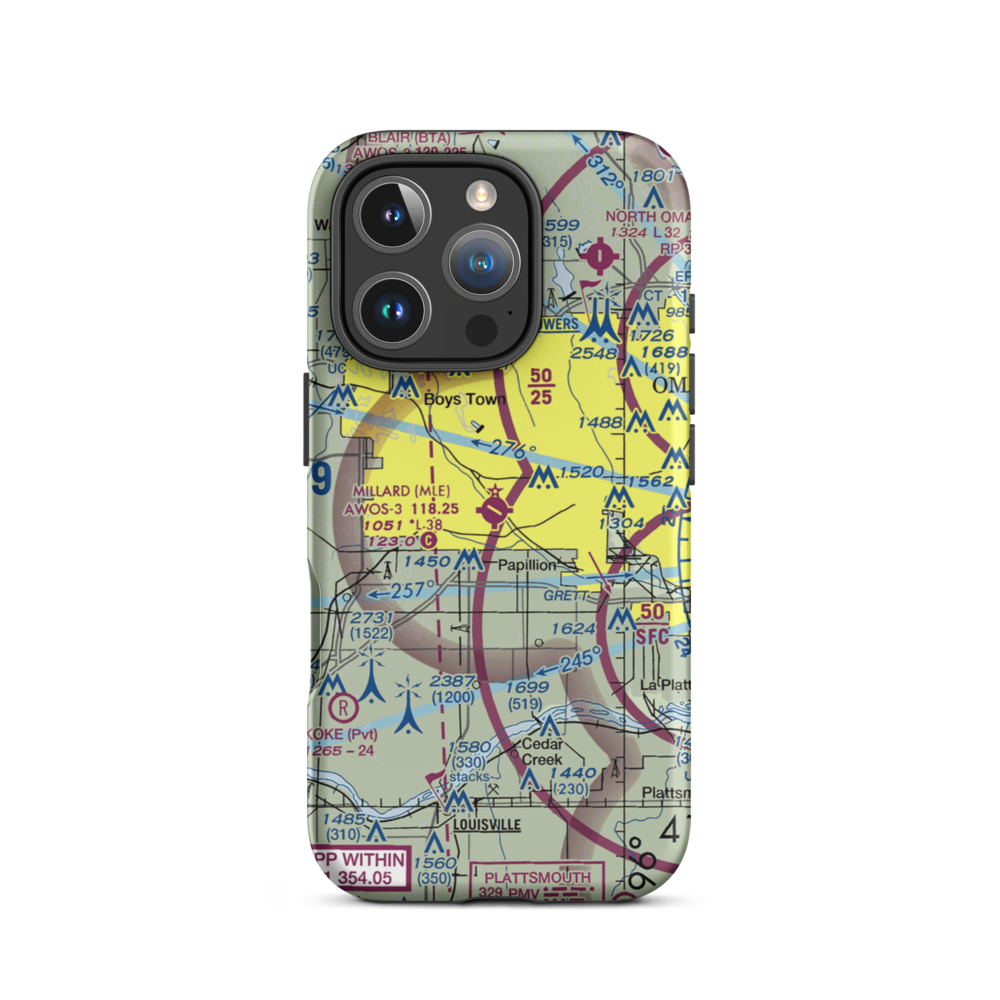 Millard Airport (MLE) VFR Sectional  Tough iPhone Case iPhone 16 Pro model shown