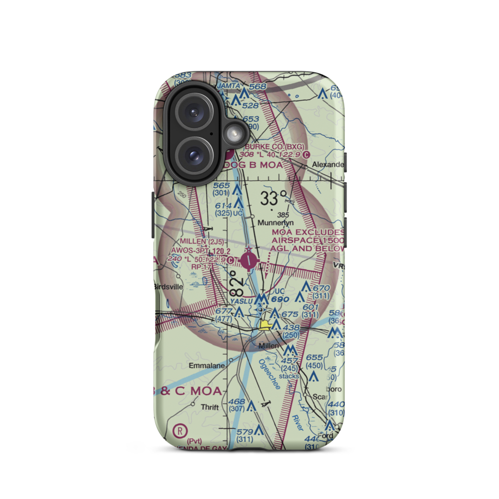 Millen Airport (2J5) VFR Sectional  Tough iPhone Case iPhone 16 model shown