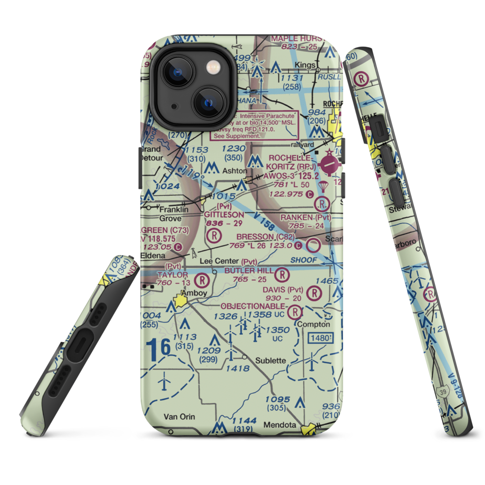 Miller Airport (79IL) VFR Sectional  Tough iPhone Case iPhone 14 Plus model shown