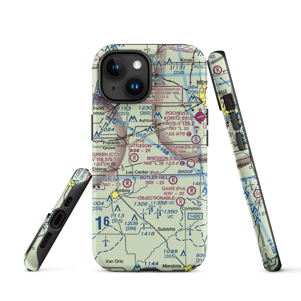 Miller Airport (79IL) VFR Sectional  Tough iPhone Case iPhone 15 model shown
