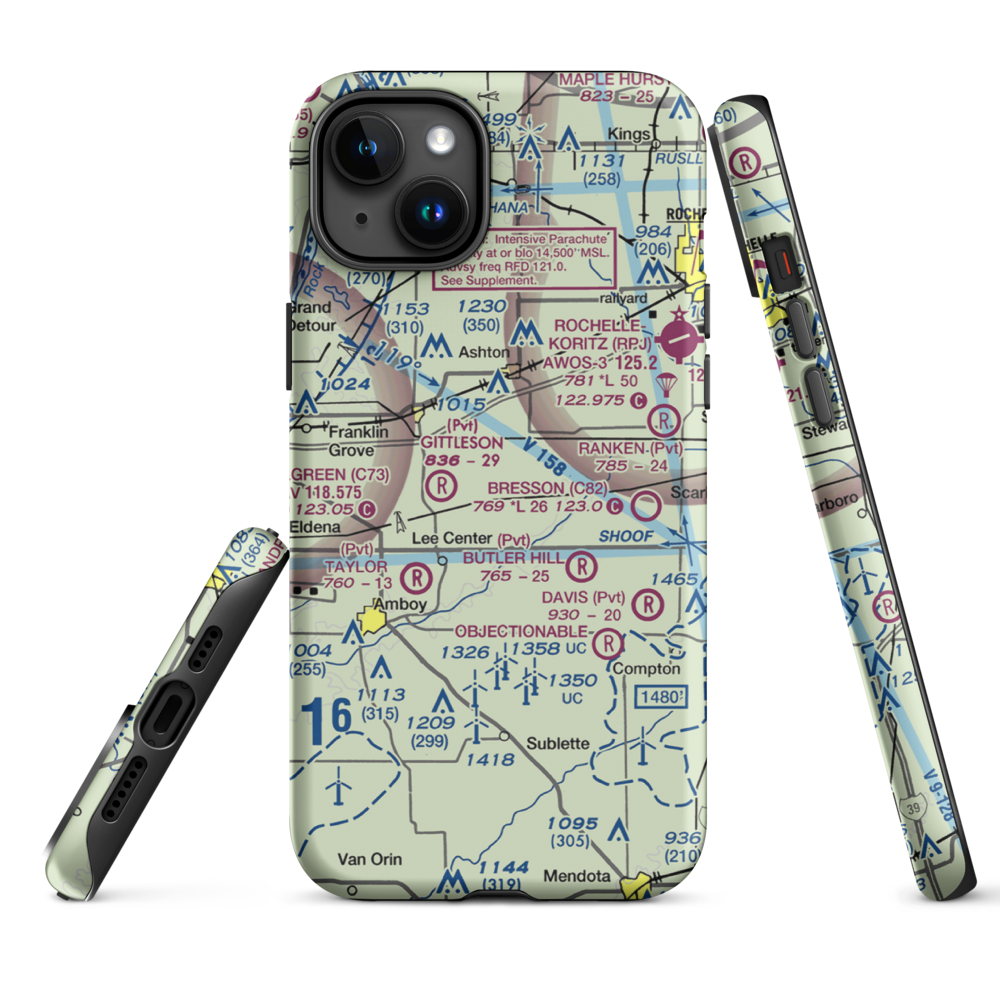 Miller Airport (79IL) VFR Sectional  Tough iPhone Case iPhone 15 Plus model shown