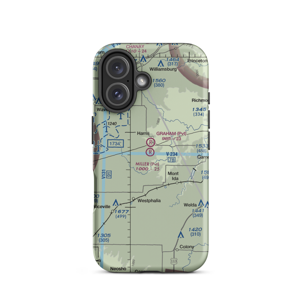 Miller Airport (9KS7) VFR Sectional  Tough iPhone Case iPhone 16 model shown