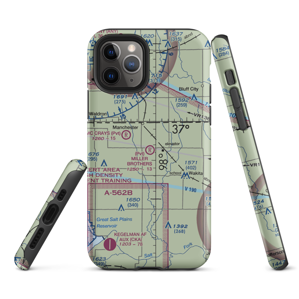 Miller Brothers Airport (OK47) VFR Sectional  Tough iPhone Case iPhone 11 Pro model shown