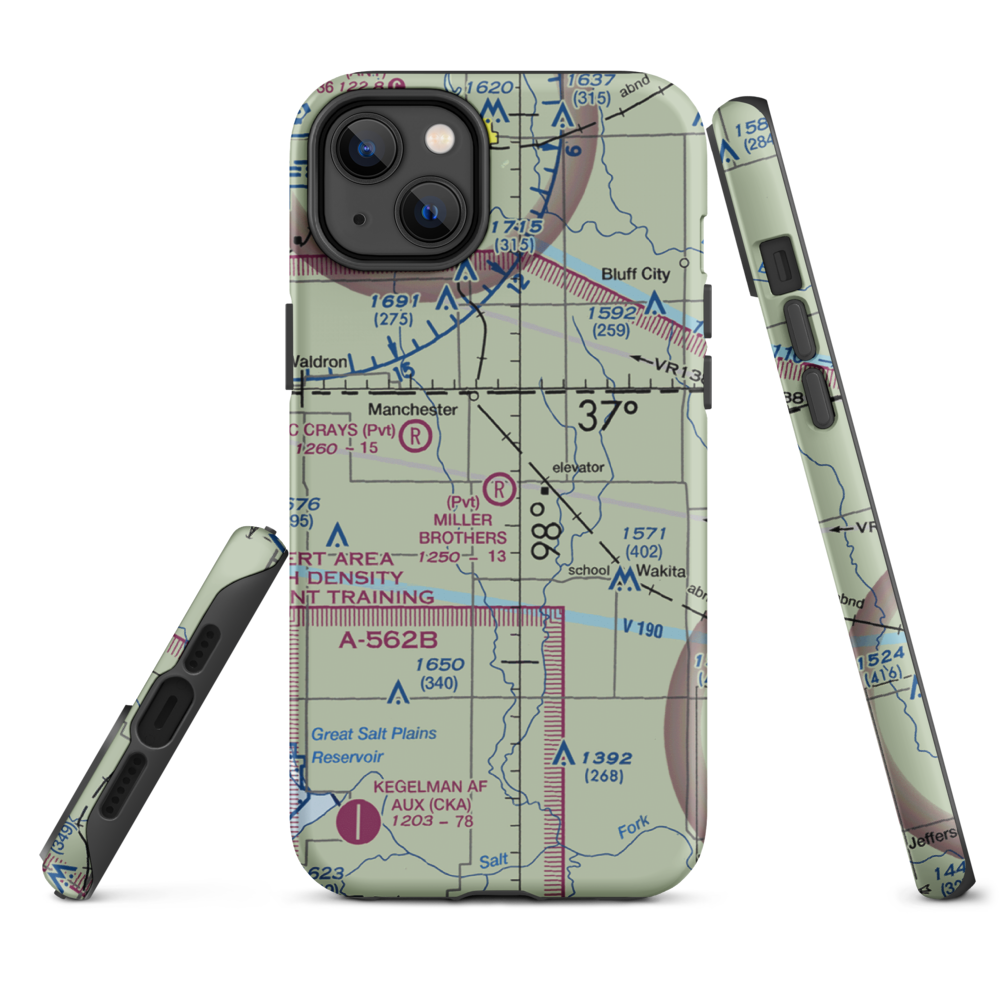 Miller Brothers Airport (OK47) VFR Sectional  Tough iPhone Case iPhone 14 Plus model shown
