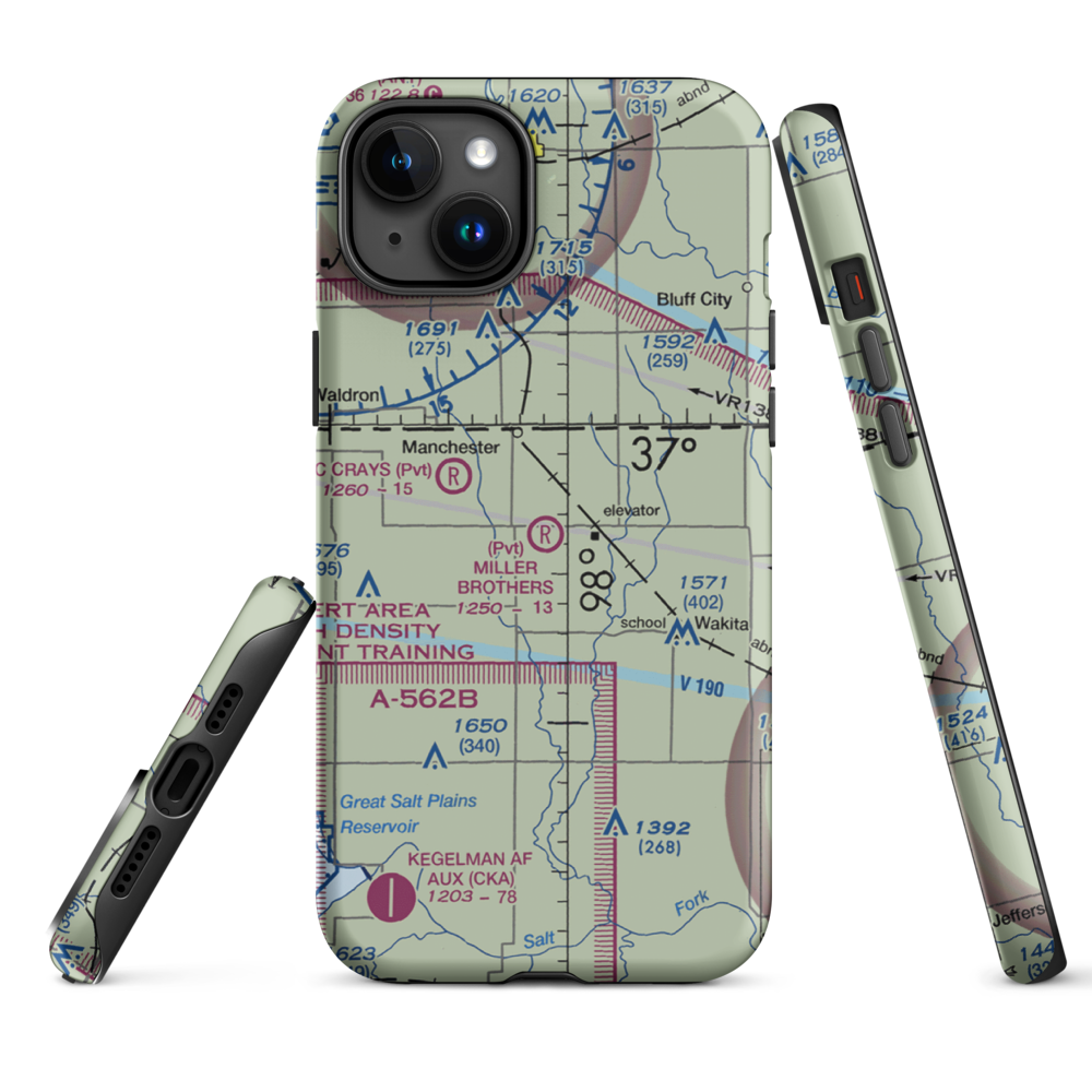 Miller Brothers Airport (OK47) VFR Sectional  Tough iPhone Case iPhone 15 Plus model shown