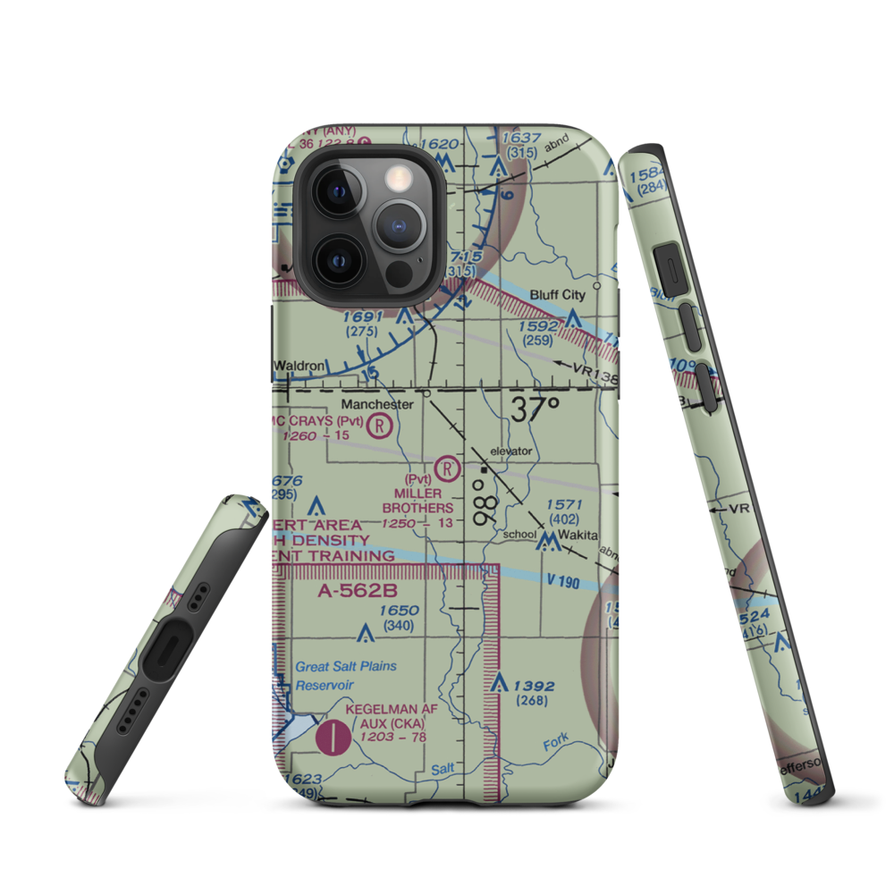 Miller Brothers Airport (OK47) VFR Sectional  Tough iPhone Case iPhone 12 Pro model shown