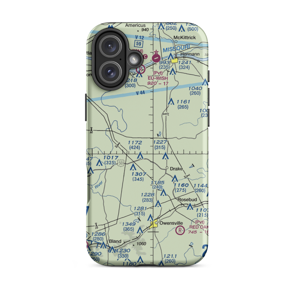 Miller Farm Airport (MU21) VFR Sectional  Tough iPhone Case iPhone 16 Plus model shown