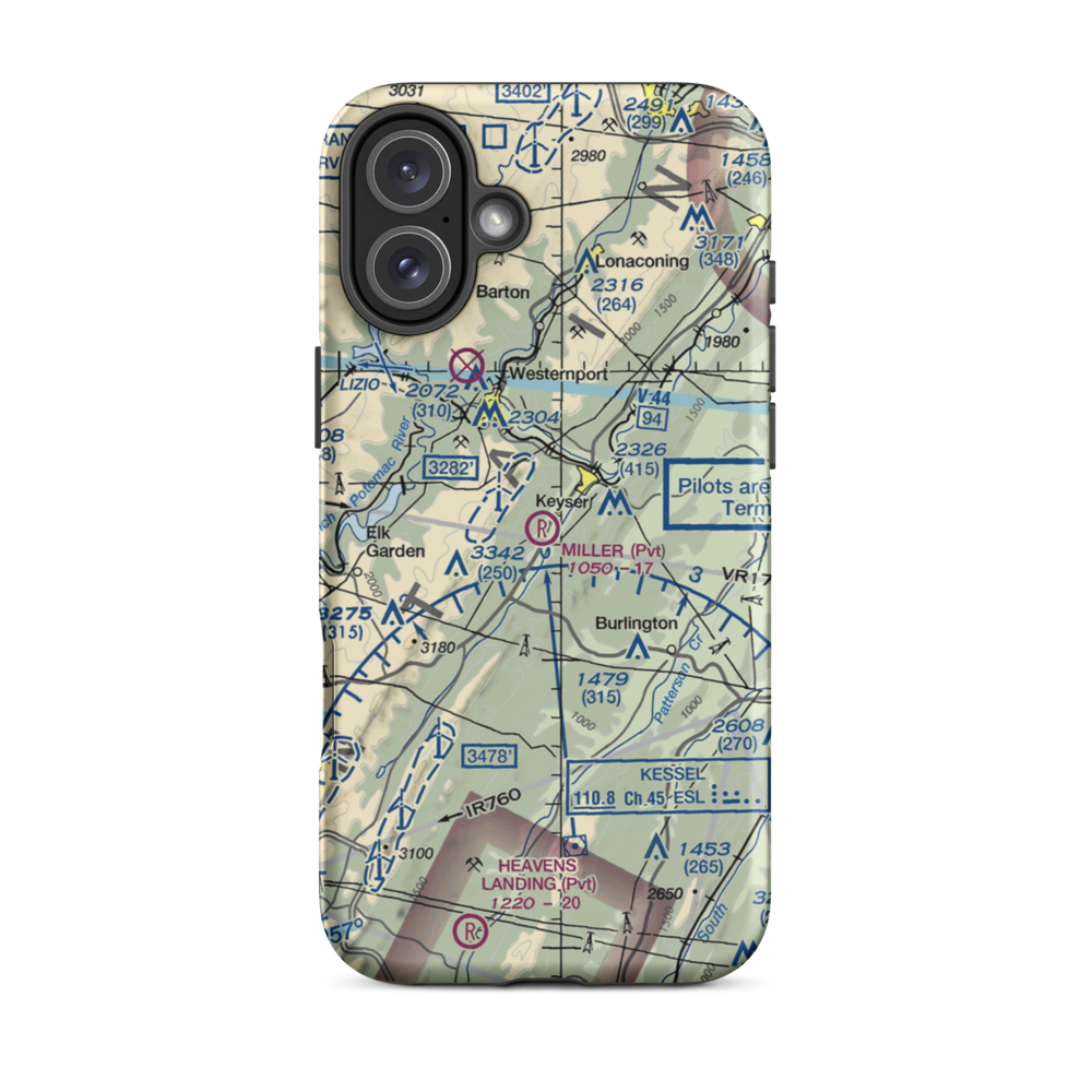 Miller Field (WV18) VFR Sectional  Tough iPhone Case iPhone 16 Plus model shown