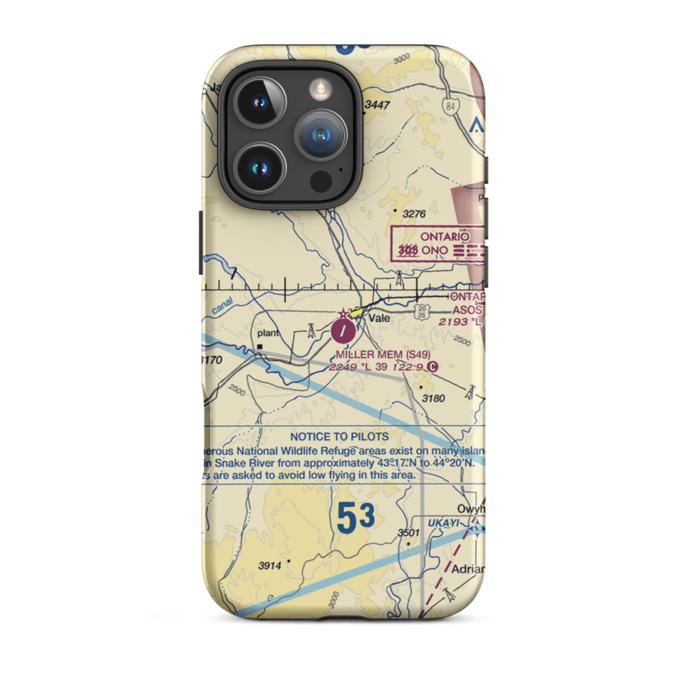 Miller Memorial Airpark (S49) VFR Sectional  Tough iPhone Case iPhone 16 Pro Max model shown