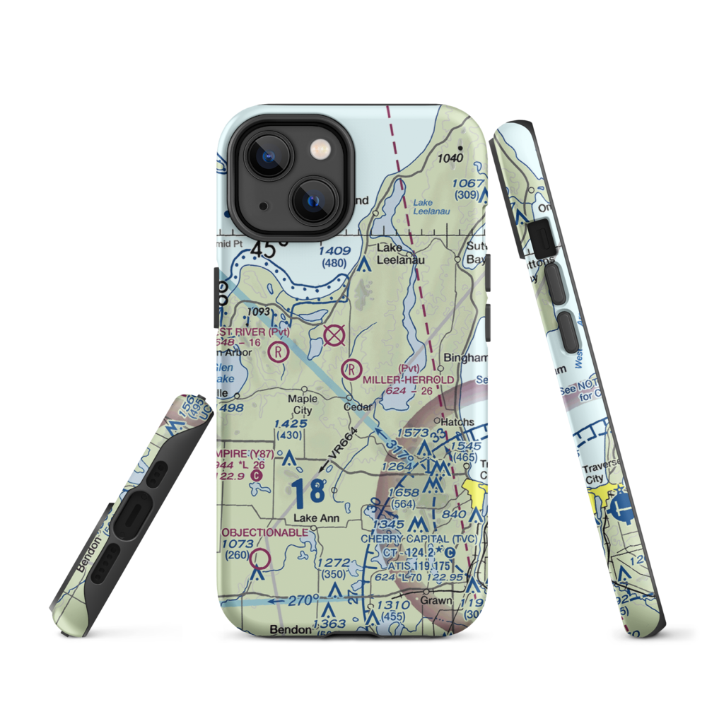 Miller-Herrold Airport (28MI) VFR Sectional  Tough iPhone Case iPhone 14 model shown
