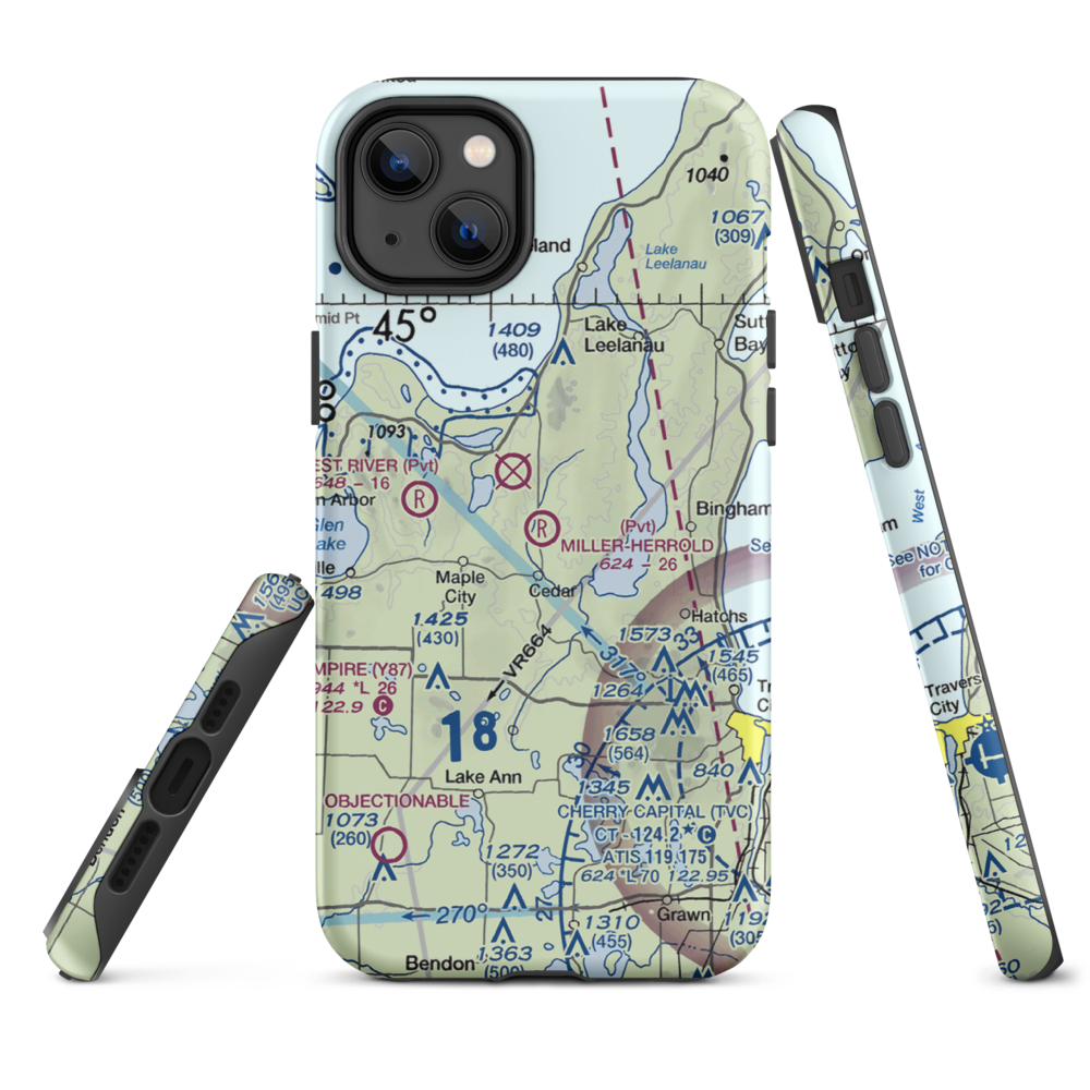 Miller-Herrold Airport (28MI) VFR Sectional  Tough iPhone Case iPhone 14 Plus model shown