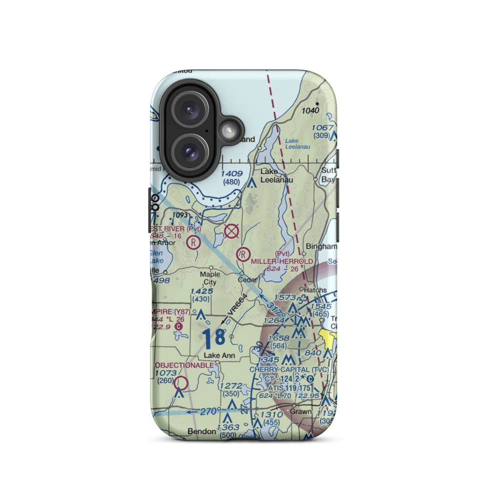 Miller-Herrold Airport (28MI) VFR Sectional  Tough iPhone Case iPhone 16 model shown