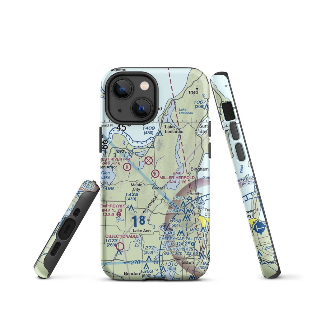 Miller-Herrold Airport (28MI) VFR Sectional  Tough iPhone Case iPhone 13 mini model shown