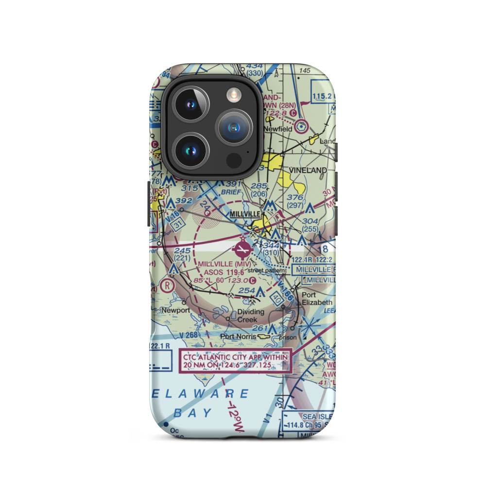 Millville Municipal Airport (MIV) VFR Sectional  Tough iPhone Case iPhone 16 Pro model shown