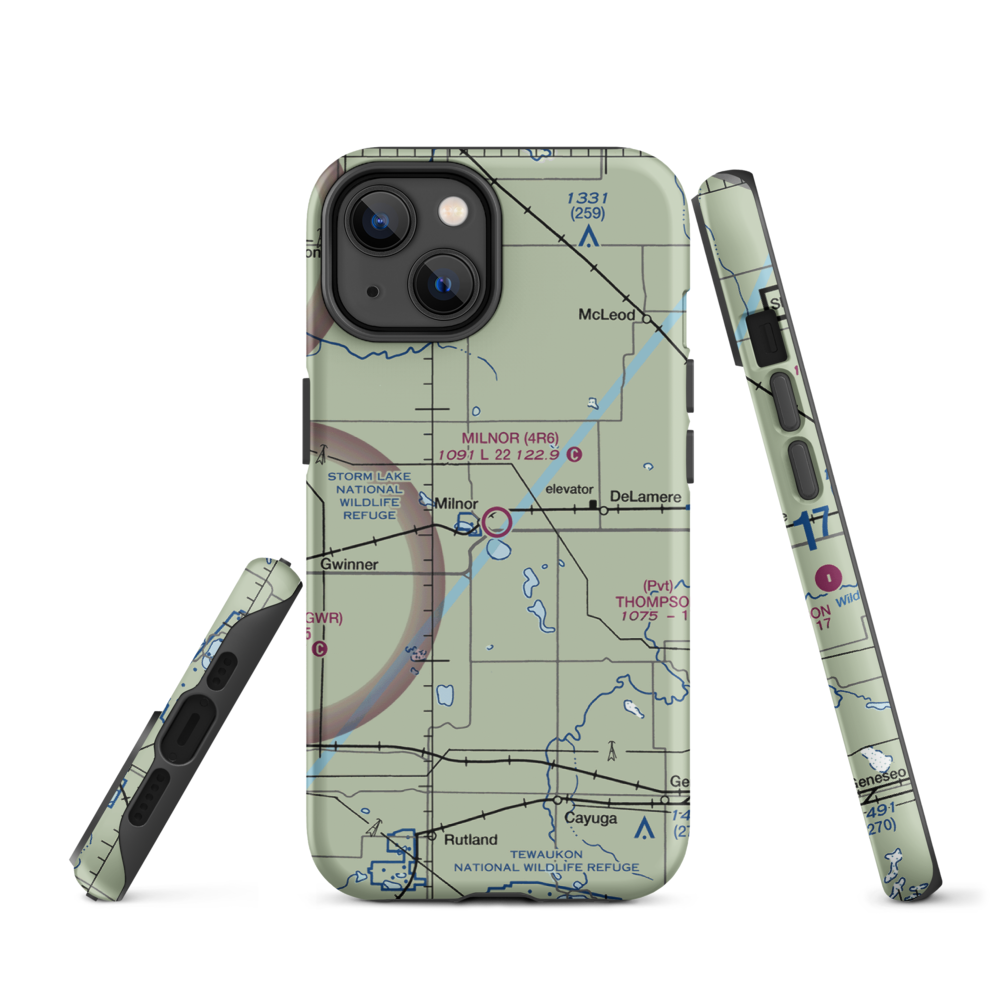 Milnor Municipal Airport (4R6) VFR Sectional  Tough iPhone Case iPhone 14 model shown
