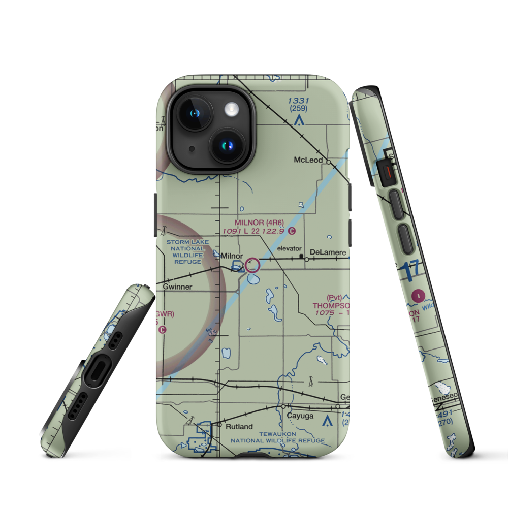 Milnor Municipal Airport (4R6) VFR Sectional  Tough iPhone Case iPhone 15 model shown