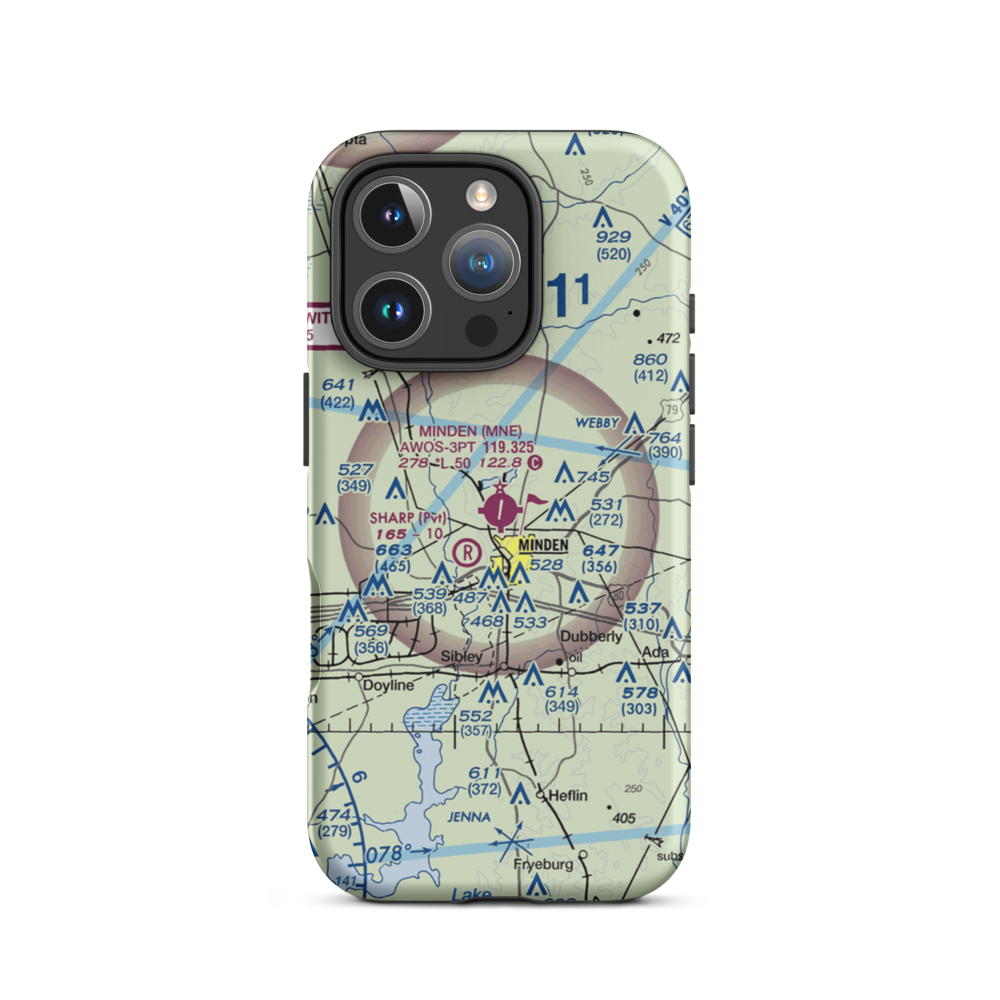 Minden Airport (MNE) VFR Sectional  Tough iPhone Case iPhone 16 Pro model shown