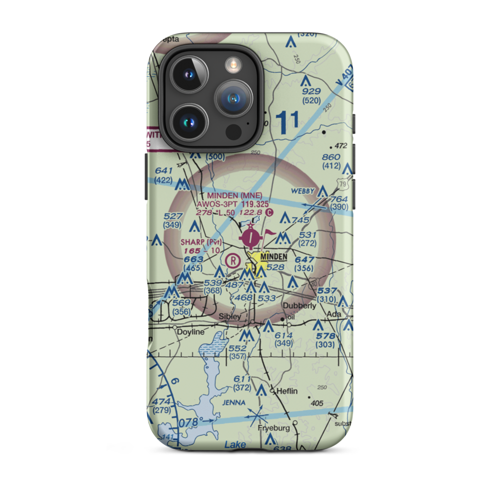 Minden Airport (MNE) VFR Sectional  Tough iPhone Case iPhone 16 Pro Max model shown