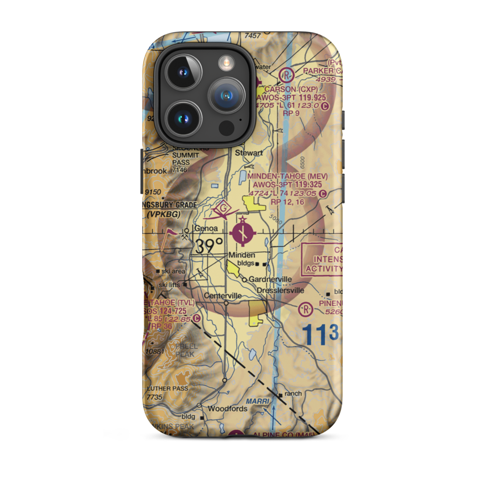 Minden-Tahoe Airport (MEV) VFR Sectional  Tough iPhone Case iPhone 16 Pro Max model shown