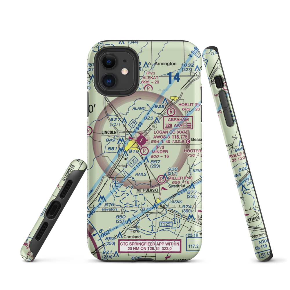 Minder Airport (37IL) VFR Sectional  Tough iPhone Case iPhone 11 model shown