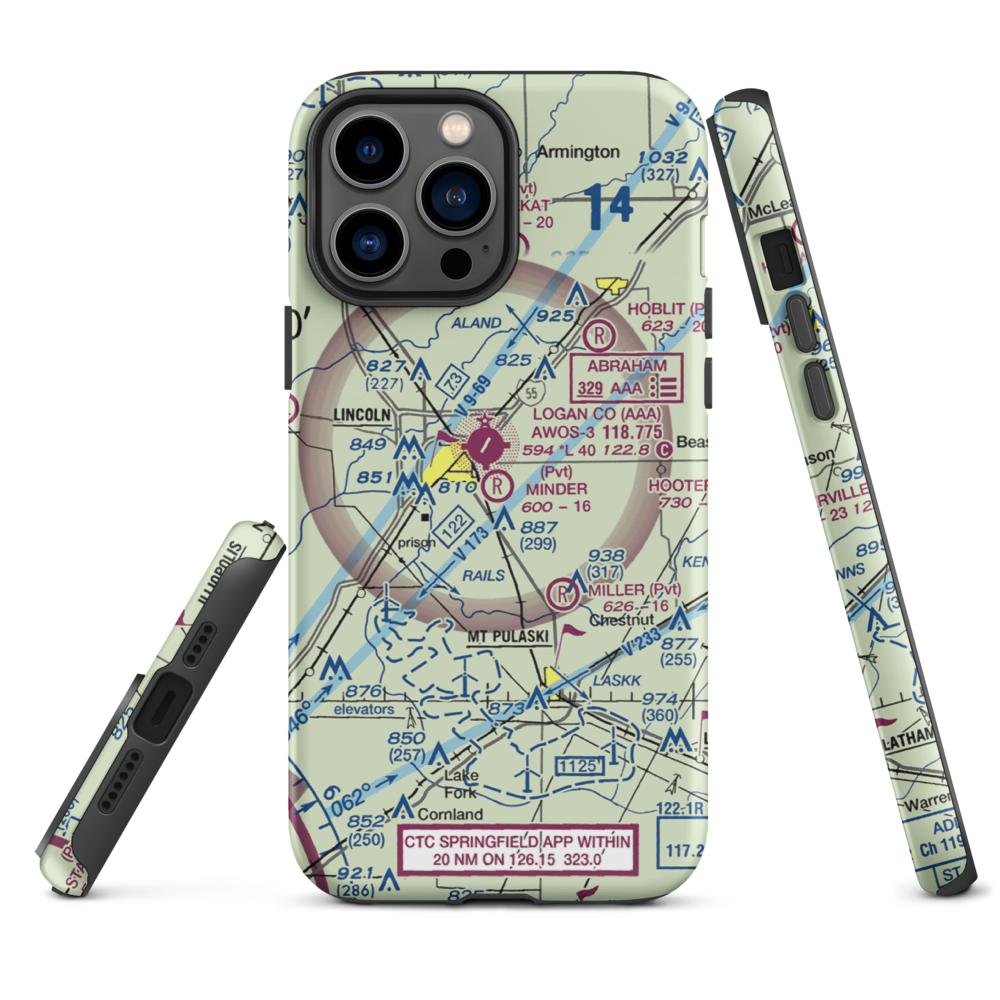 Minder Airport (37IL) VFR Sectional  Tough iPhone Case iPhone 13 Pro Max model shown