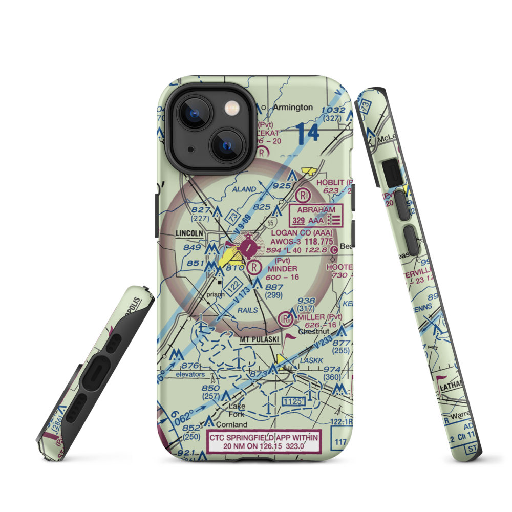 Minder Airport (37IL) VFR Sectional  Tough iPhone Case iPhone 14 model shown