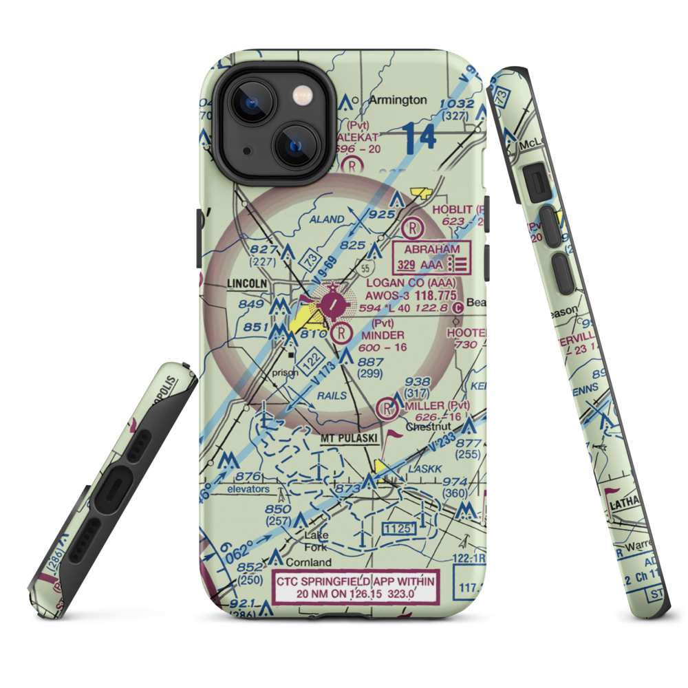 Minder Airport (37IL) VFR Sectional  Tough iPhone Case iPhone 14 Plus model shown