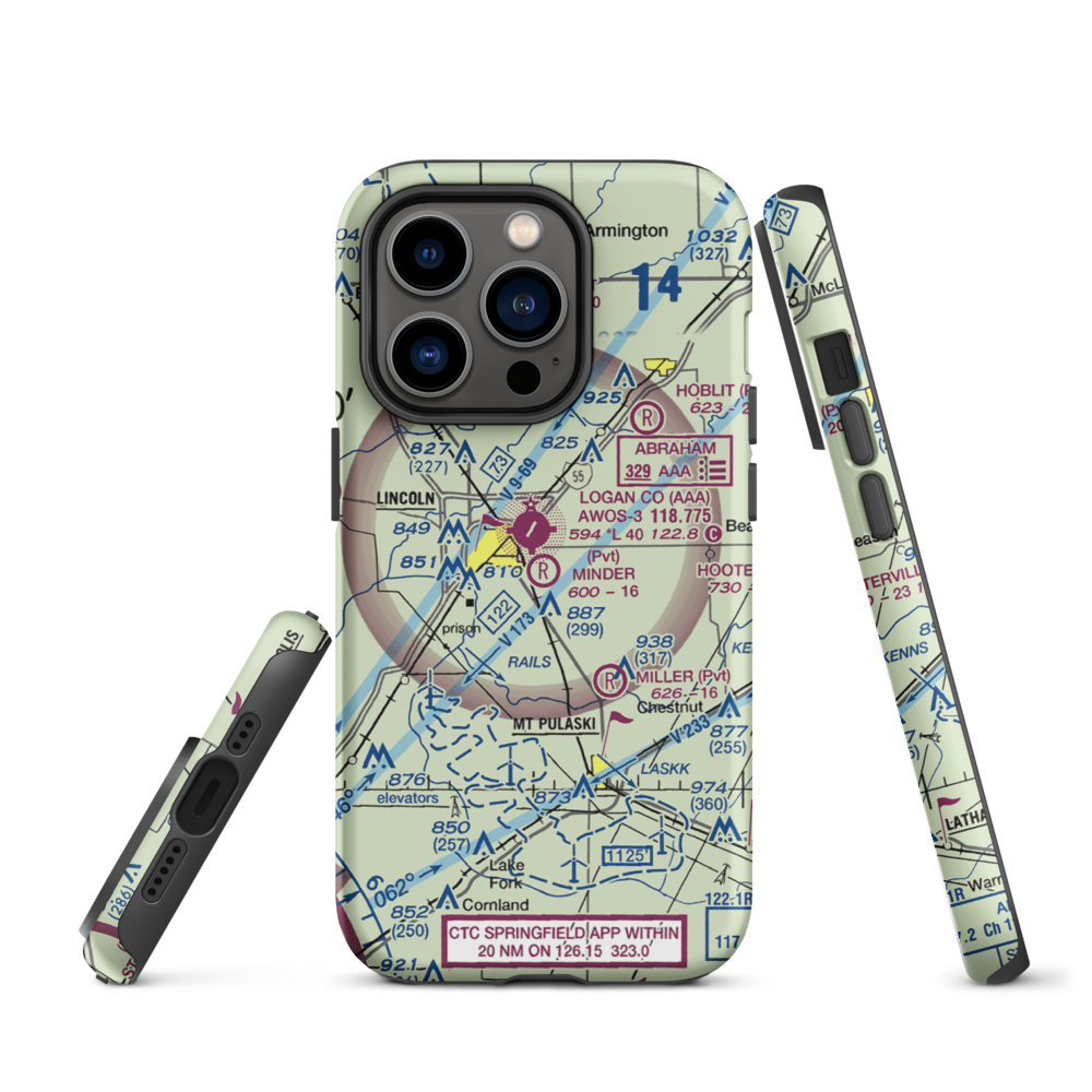 Minder Airport (37IL) VFR Sectional  Tough iPhone Case iPhone 14 Pro model shown