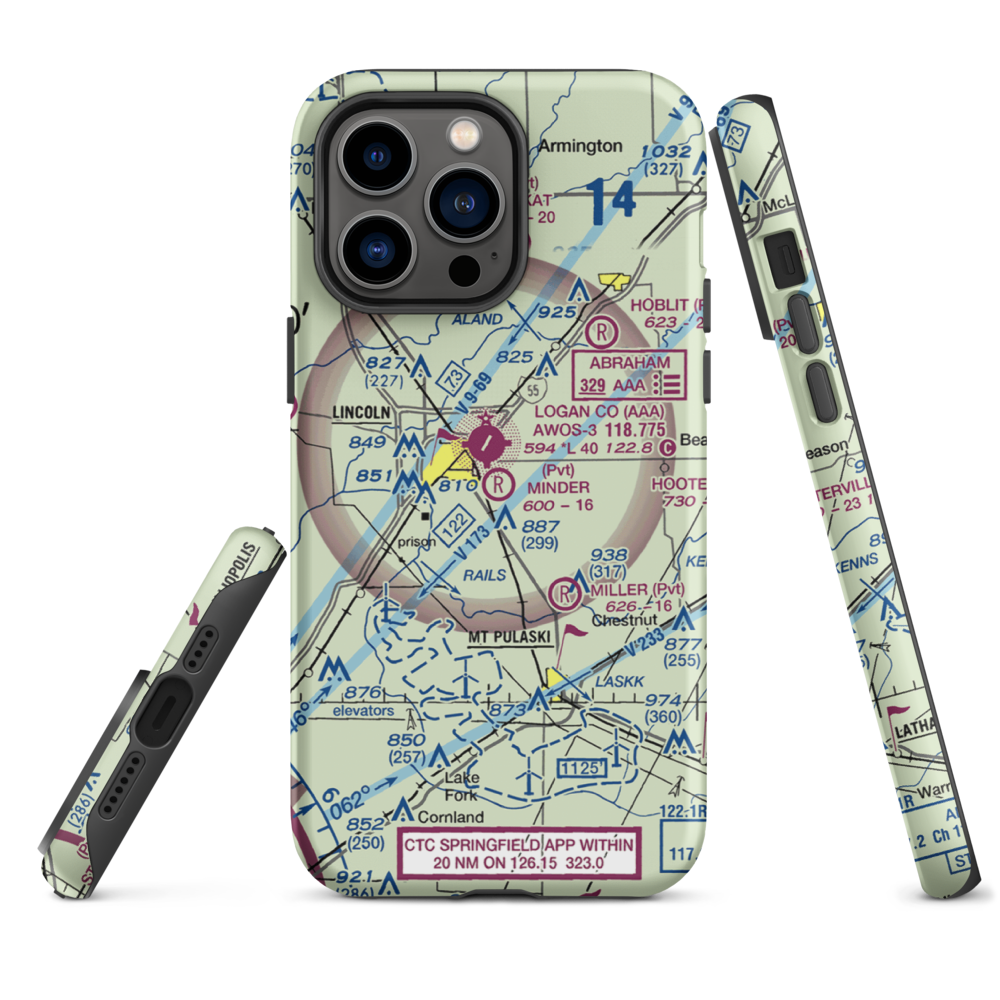 Minder Airport (37IL) VFR Sectional  Tough iPhone Case iPhone 14 Pro Max model shown
