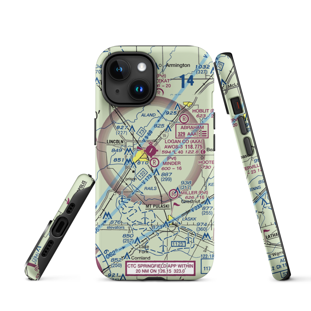 Minder Airport (37IL) VFR Sectional  Tough iPhone Case iPhone 15 model shown